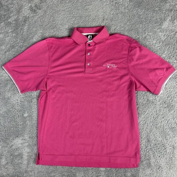 Foot Joy Mens' Athletic Performance Wicking Golf Polo L Pink White Breast Cancer - Picture 1 of 12